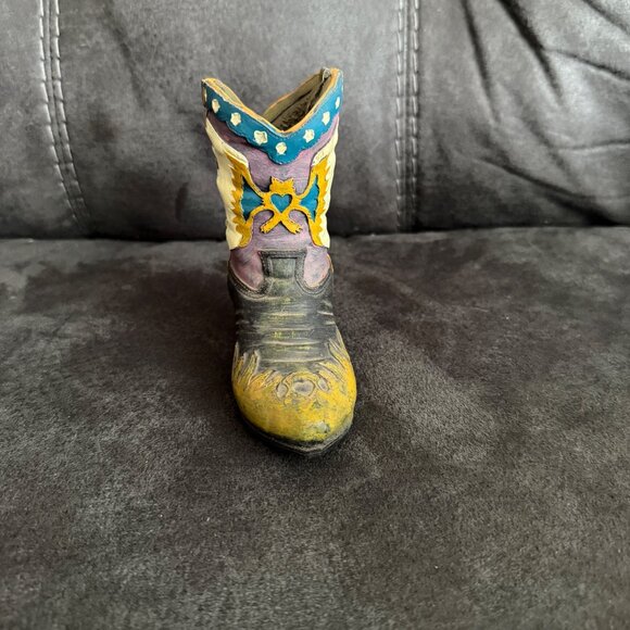 Western Cowboy Boot Figurine Hand-Painted Ceramic Multicolor Decoration - Picture 2 of 6